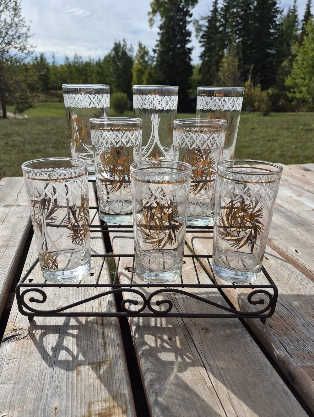 Vintage Gold Leaf Decorative Drinking Glass Set - 8-Piece